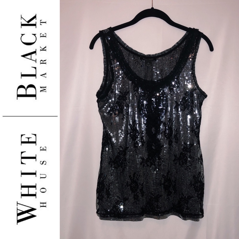 White House Black Market Sequin & Lace Cami Top